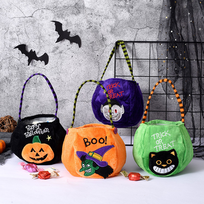 In-stock New Halloween Gift Velvet Tote Bag Pumpkin Bag Decoration Prop Gift Children's Candy Bag