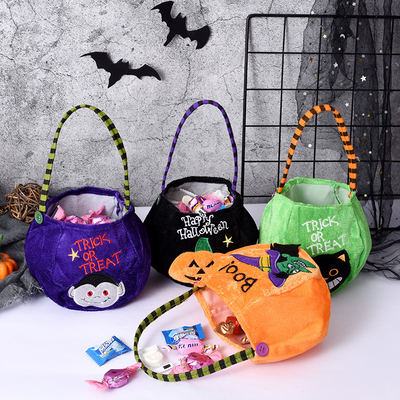 In-stock New Halloween Gift Velvet Tote Bag Pumpkin Bag Decoration Prop Gift Children's Candy Bag
